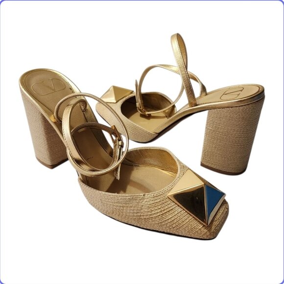 Valentino Garavani One Stud Raffia Ankle-Strap Pumps 37 1/2 - Picture 2 of 16